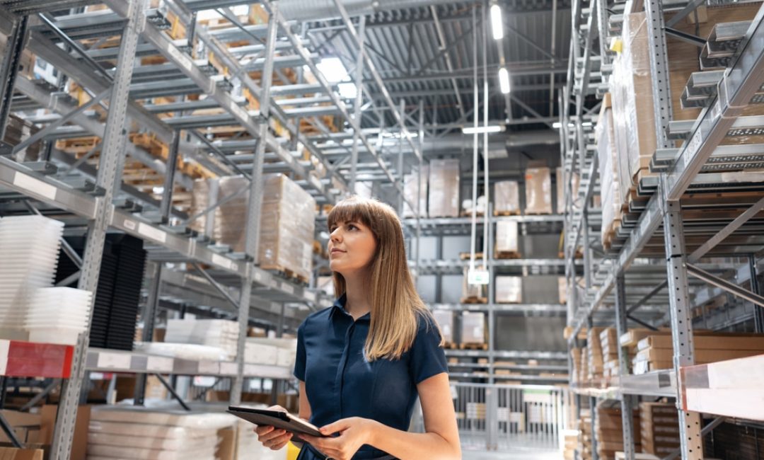 Wholesale,Warehouse.,Beautiful,Young,Woman,Worker,Of,Store,In,Shopping